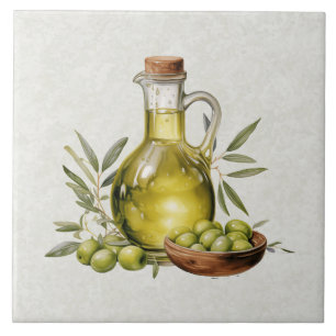 Azulejo Botella de aceite de oliva rústico italiano toscan