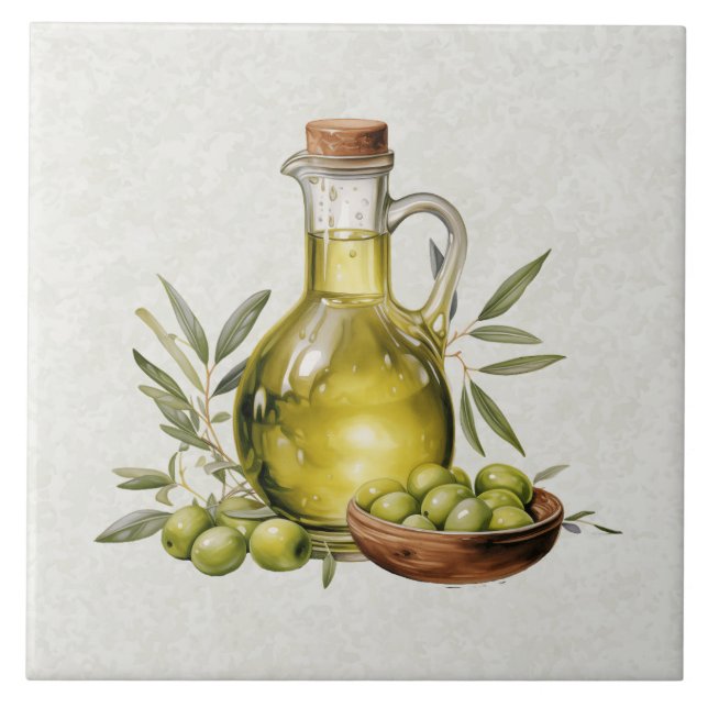 Azulejo Botella de aceite de oliva rústico italiano toscan (Frente)