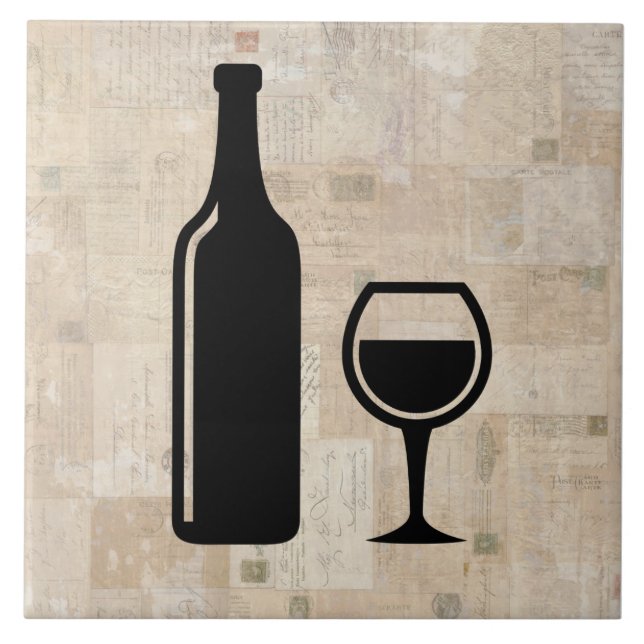 Azulejo Botella de vino y sellos de época de vidrio (Frente)