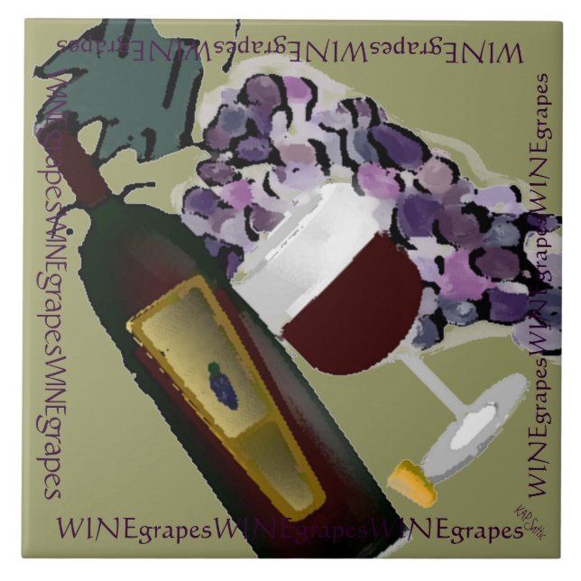 Azulejo Botella de vino y uvas M (Frente)