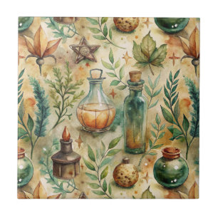 Azulejo Botellas de Brujería Mística Verde Marrón