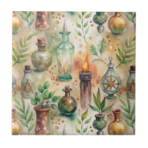 Azulejo Botellas Rústicas de Herbolario Verde Marrón