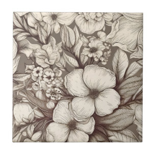 Azulejo Botica Antigua Floral Sepia Herbarium