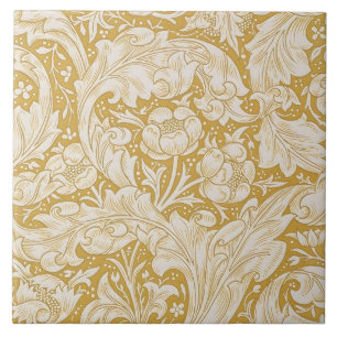 Azulejo Botón de soltero floral dorado de William Morris