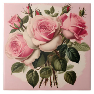 Azulejo Bouquet floral de rosas rosadas vintage