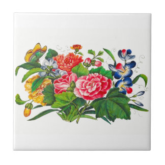 Azulejo Bouquet floral vintage y contrasplante de mariposa