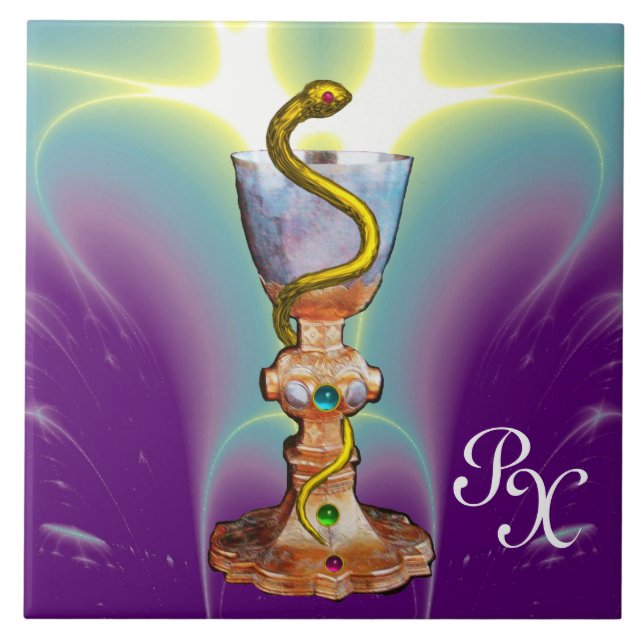 Azulejo BOWL DE HYGEIA MONOGRAM Medicina, Farmacia Púrpura (Frente)