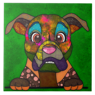 Azulejo Boxeador perro feo cara cerámica