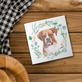 Azulejo Boxer Dog acuarela Wreath Cerámica Tile