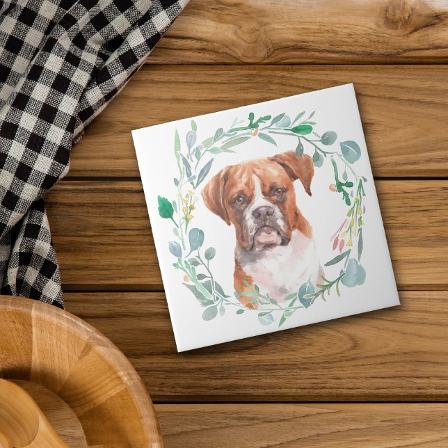 Azulejo Boxer Dog acuarela Wreath Cerámica Tile (Subido por el creador)