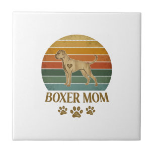 Azulejo Boxer Mamá Perro Retro Atardecer Huellas De Patas_