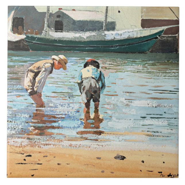Azulejo Boys Wading, obra de arte famosa de Winslow Homer (Frente)