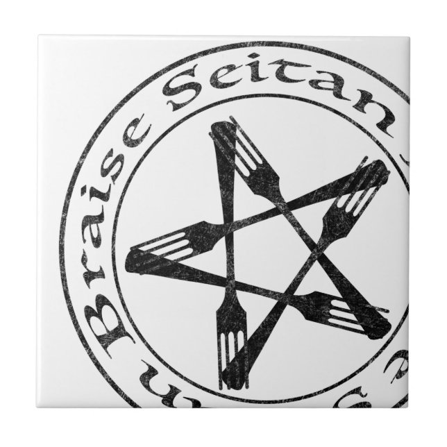 Azulejo Braise Seitan Vegan Pentagram (versión oscura) (Frente)