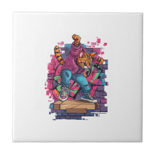 Azulejo Breakdance Meow � Baile de gato de graffiti urbano