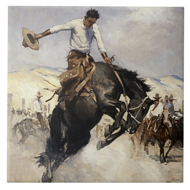 Azulejo “Breezy Riding” Arte Occidental de WHD Koerner (Frente)