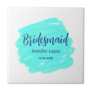 Azulejo Bridesmaid color de agua verde azul añadir nombre