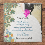 Azulejo Bridesmaid gracias a Tile Gown con remolinos de ár<br><div class="desc">Un regalo especial personalizado de Personalizado en mosaico para dar las gracias a sus damas de honor árbol y traje de novia</div>