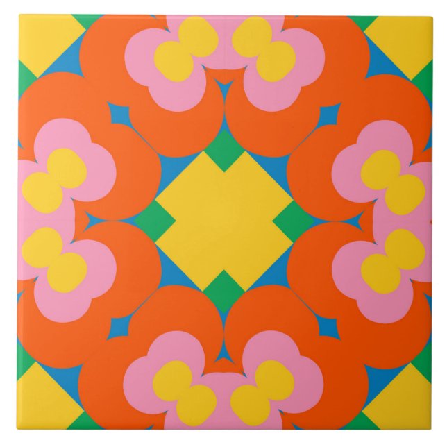 Azulejo Bright Floral Burst Ceramic Tile - 6"x6" (Frente)