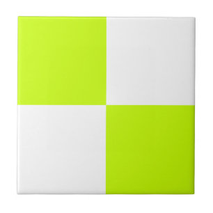 Azulejo Bright Neon Yellow White Checkpoint Ceramic Tile