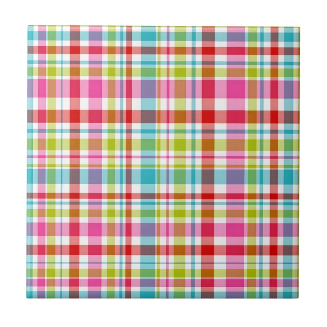 Azulejo Bright Rainbow Plaid Checkered Pattern (Frente)
