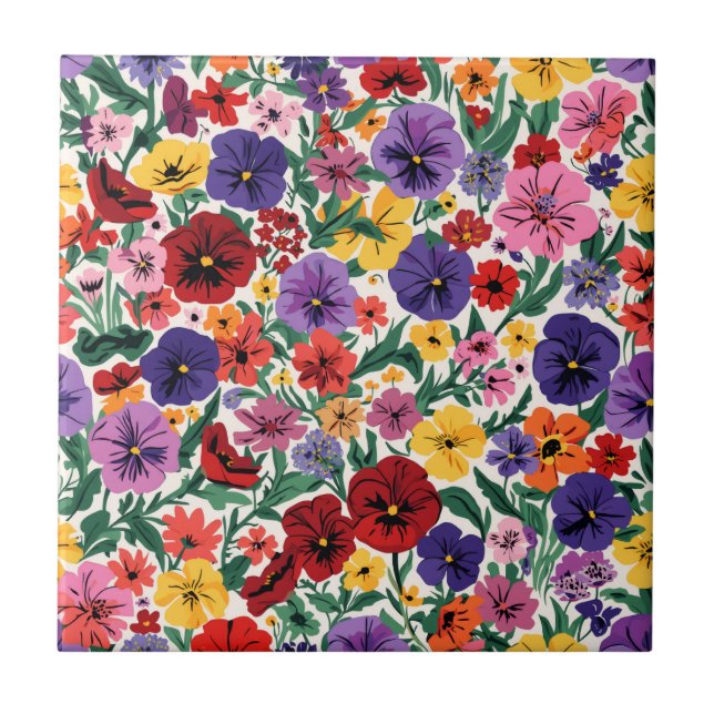 Azulejo Bright Spring Pansies Floral Garden Pattern (Frente)