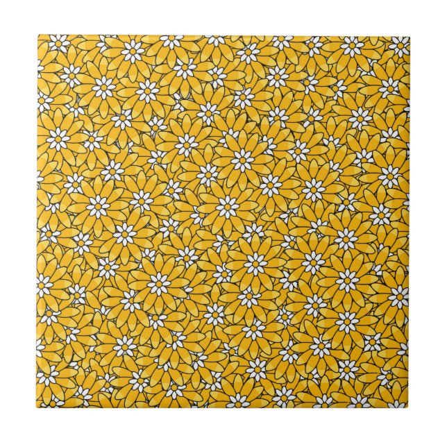 Azulejo Bright Yellow Overlapping Floral Pattern (Frente)