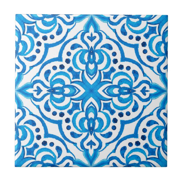 Azulejo Brillante azul y blanco marroquí  (Frente)