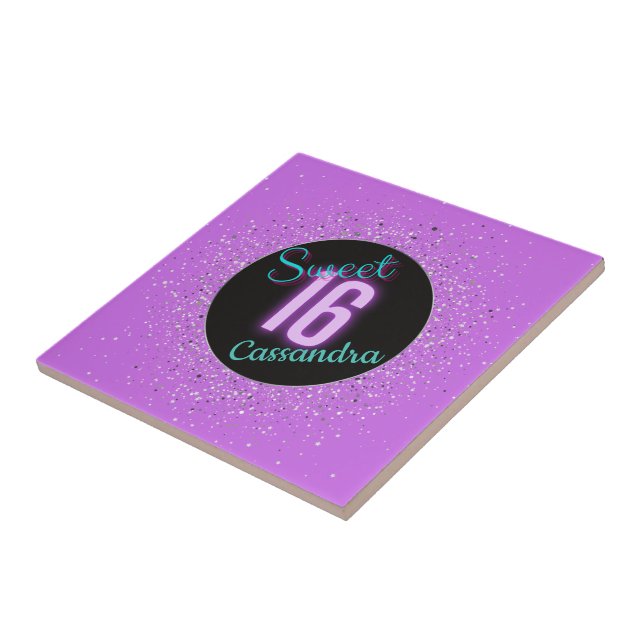 Azulejo Brillante dulce 16 morado plateado personalizado (Lado)