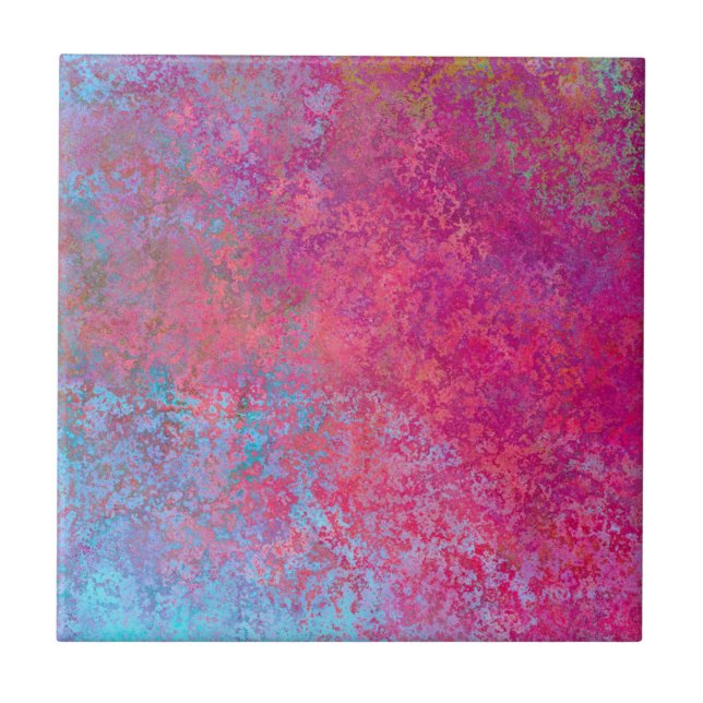 Azulejo Brillante Magenta Sunset Abstract Acrylon Pour (Frente)