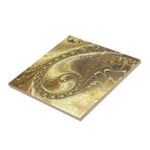 Azulejo Brillante Purpurina Dorado Fractal - Lujo -