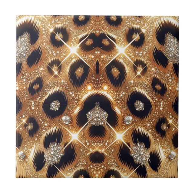 Azulejo Brillo Glam Oro Estampado Leopardo Guepardo Negro (Frente)