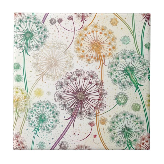 Azulejo Brisa de Dandelion con arco iris - Floral capricho (Frente)