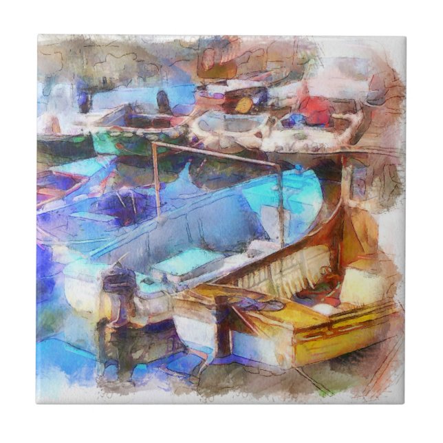 Azulejo Brixham Harbor Devon Reino Unido (Frente)