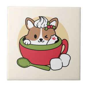 Azulejo Bromas de cacao en invierno - Perro lindo en diseñ