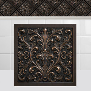 Azulejo Bronce fundido oxidado Renacimiento Follaje Antigu