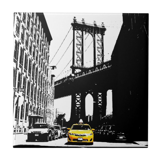 Azulejo Brooklyn Bridge New York City Ny Nyc Yellow Taxi (Frente)