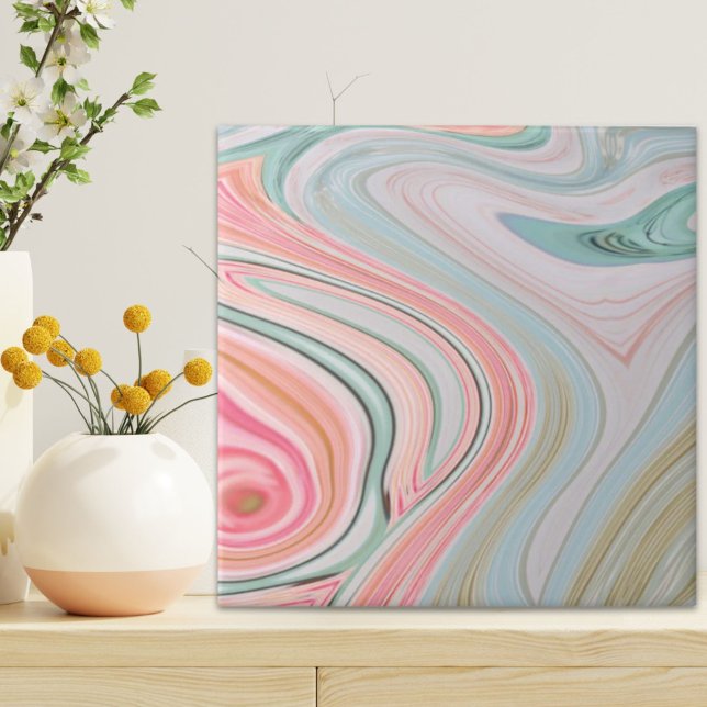 Azulejo brote de mármol verde de arcoiris rosa de la menta (blush pink coral mint green rainbow marble swirls ceramic tile)