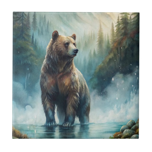 Azulejo Brown Bear Square Paper Coaster (Frente)