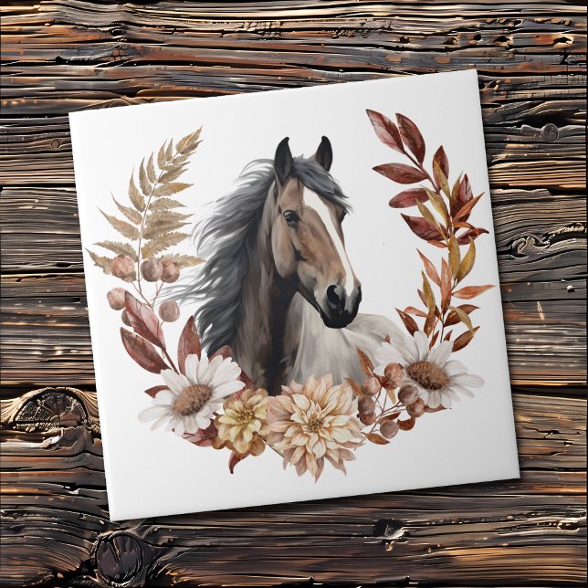Azulejo Brown Grulla Horse Otumn Wreath (Subido por el creador)