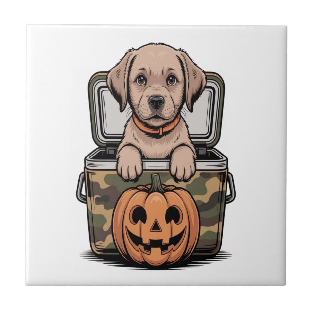 Azulejo Brown Lab Dog Halloween Spooky (Frente)