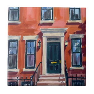Azulejo Brownstones de Boston Massachusetts Acuarela