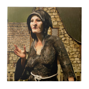 Azulejo Bruja de fantasía pueblo medieval Halloween