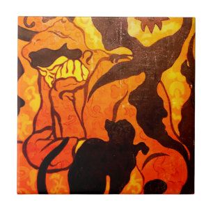 Azulejo Bruja de Halloween con gato negro