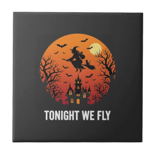 Azulejo Bruja de Halloween Diseño Gráfico Noche Voladora_1