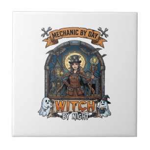 Azulejo Bruja de la noche del día mecánico Mujer Steampunk