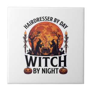 Azulejo Bruja de noche del día del peluquero Halloween pei