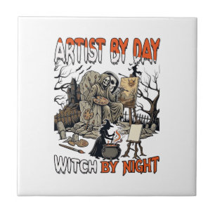 Azulejo Bruja del día del artista Noche de Halloween Pinto