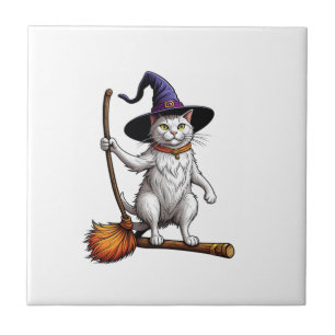 Azulejo Bruja Gato Halloween Mago Místico Amantes Gatos La
