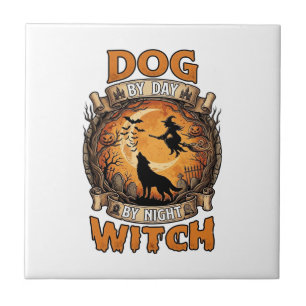 Azulejo Bruja Noche del Día del Perro Halloween Luna Lobo