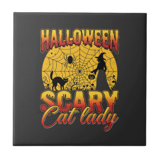 Azulejo Bruja Señora Gato Espeluznante de Halloween Telara